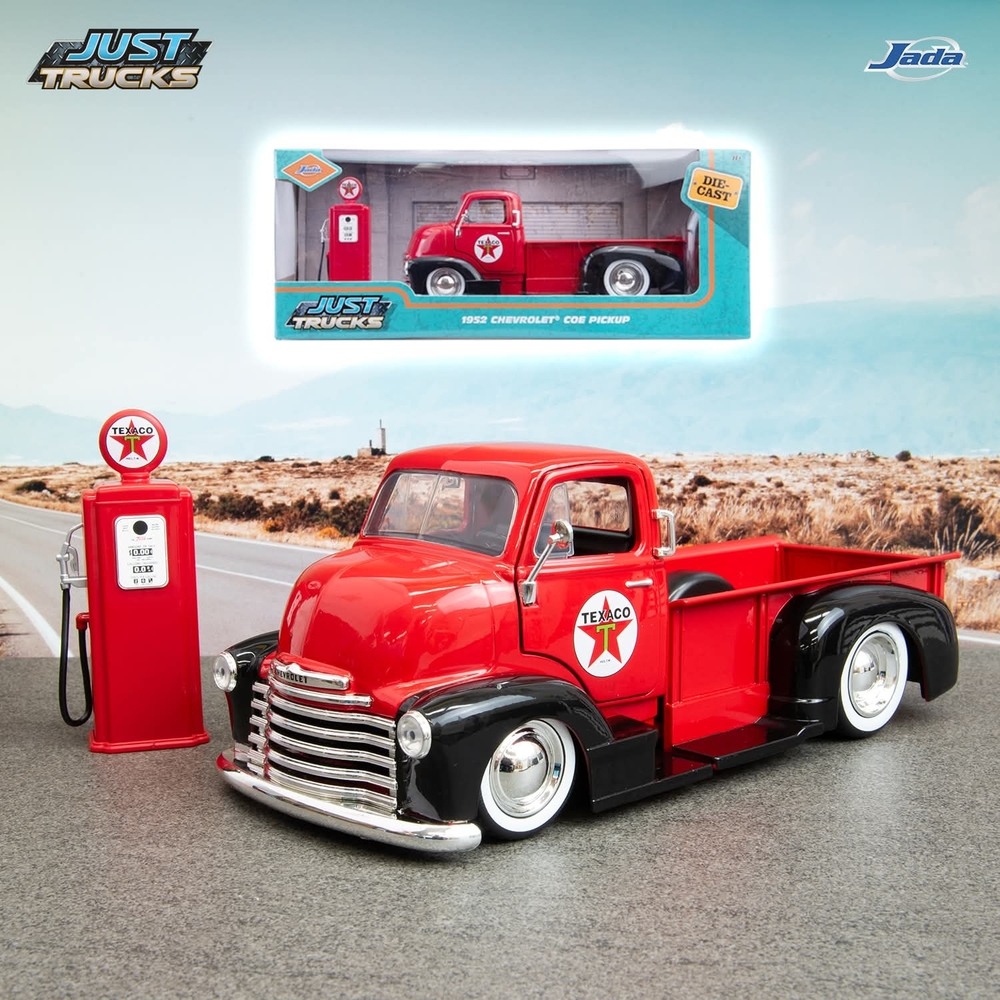 NEW JADA TOYS 1952 CHEVROLET COE PICKUP RED and BLACK, CHROME RIMS 1:24 TRUCK